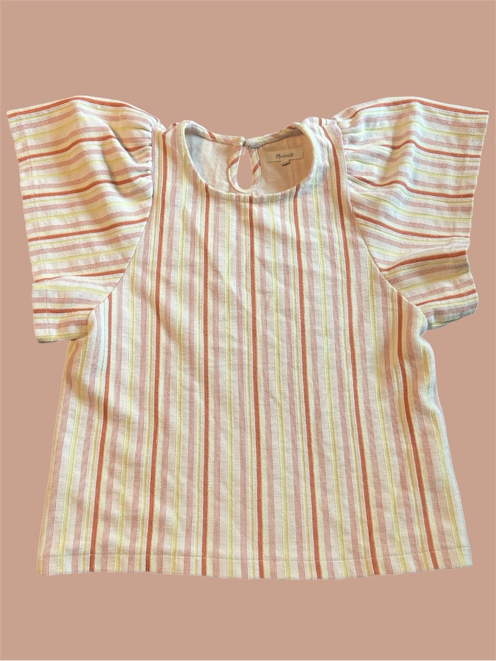 Madewell Pink, Cream & Yellow Striped Flutter Sleeve Top